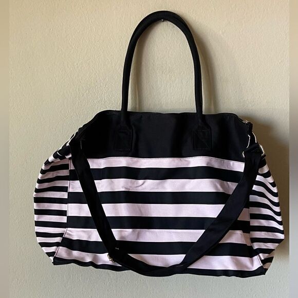 NWOT Victoria's Secret WEEKEND TRAVEL TOTE BAG & COSMETICS BAG PINK STRIPE - Picture 5 of 5